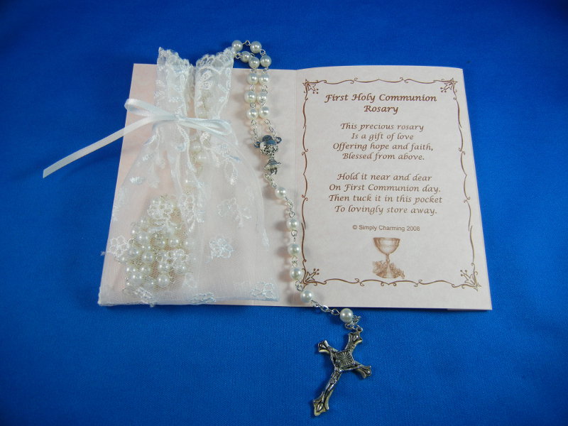 Glass Pearl Rosary W/Poem